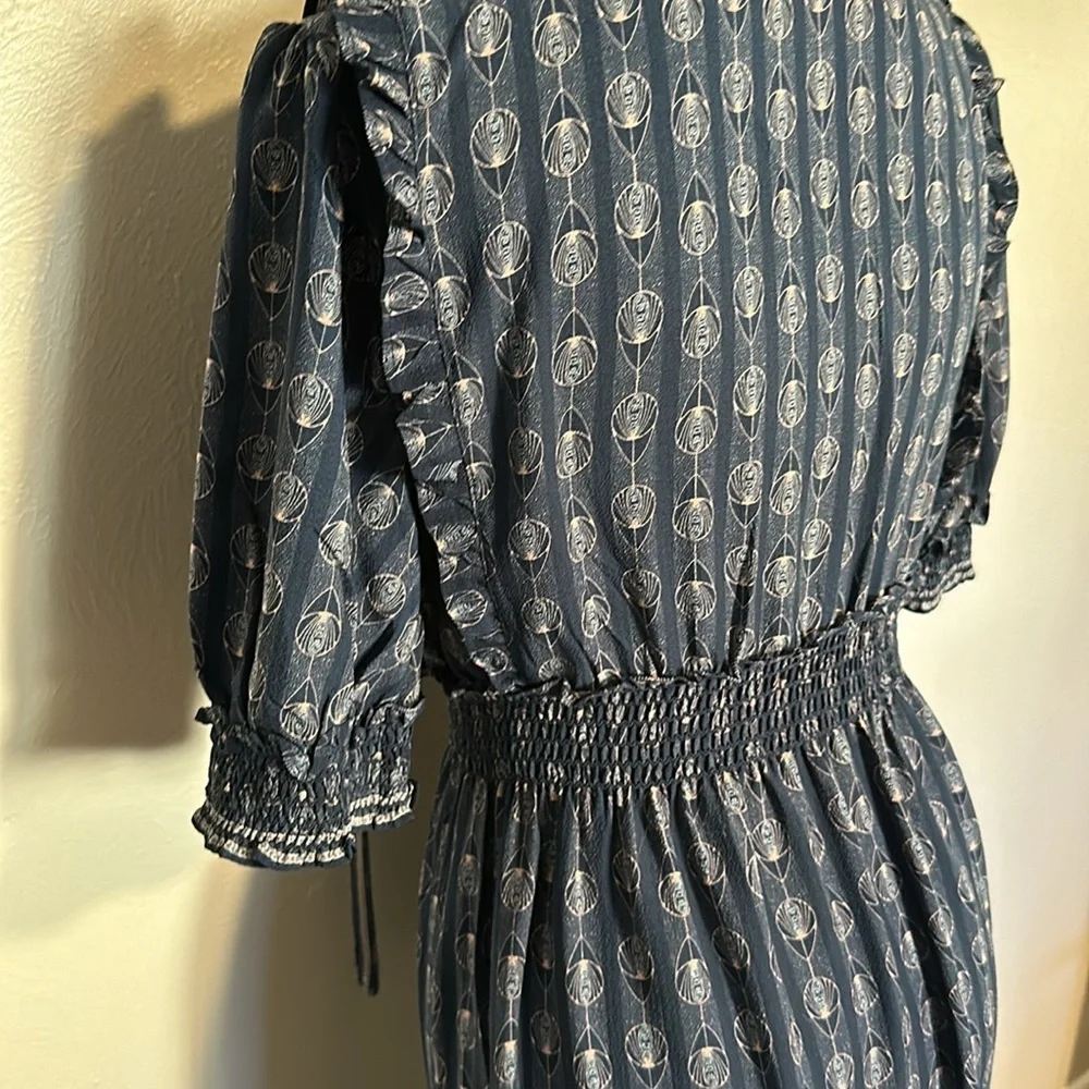 Like New Max Studio Navy Blue Printed Cottagecore Maxi Dress Size Small